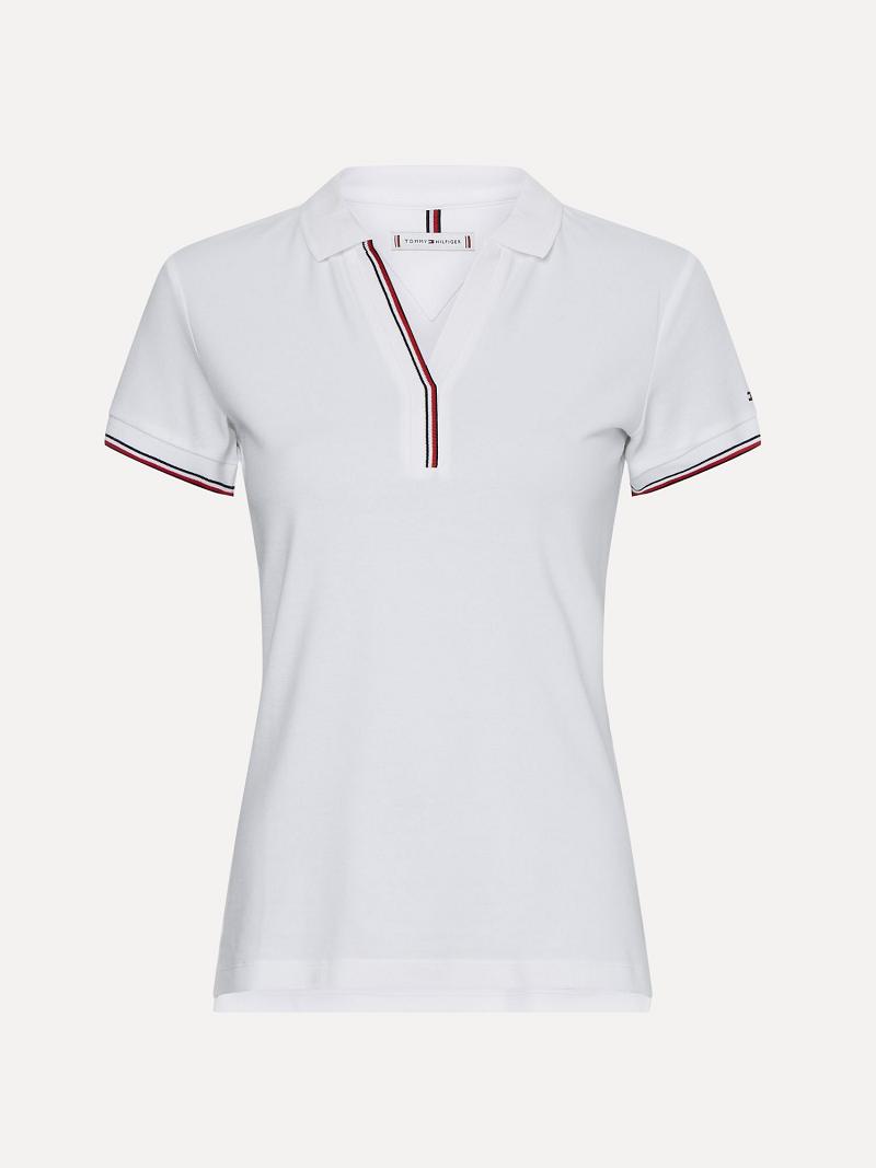 Női Tommy Hilfiger Slim Fit Open-Neck Polos Fehér | HU 273MQZ